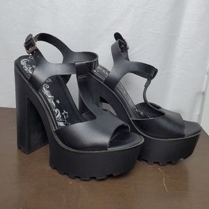 Women's Black Block Heels Platform